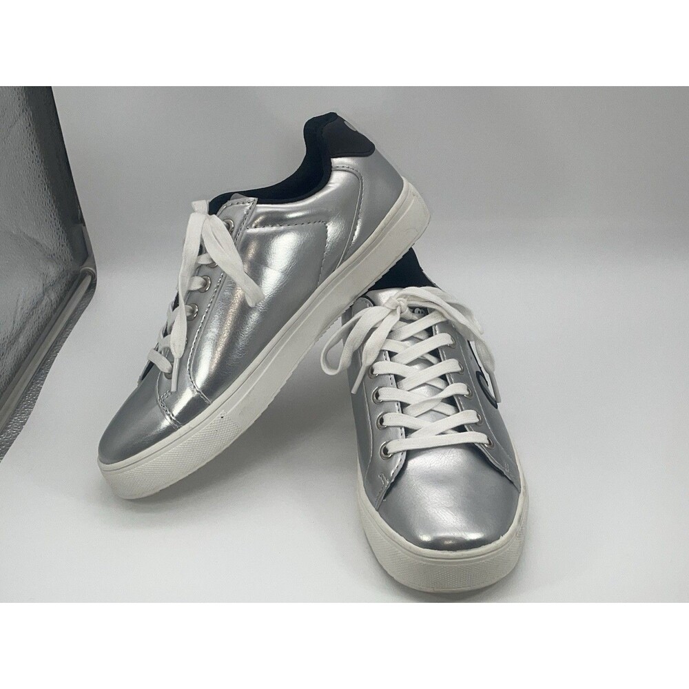 Disney Mickey Mouse Silver Metallic Sneakers Womens Size 8 Lace Up Casual - Picture 5 of 6